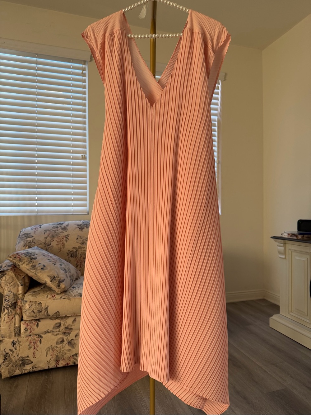Issey Miyake Peach Asymmetrical Pleated Dress